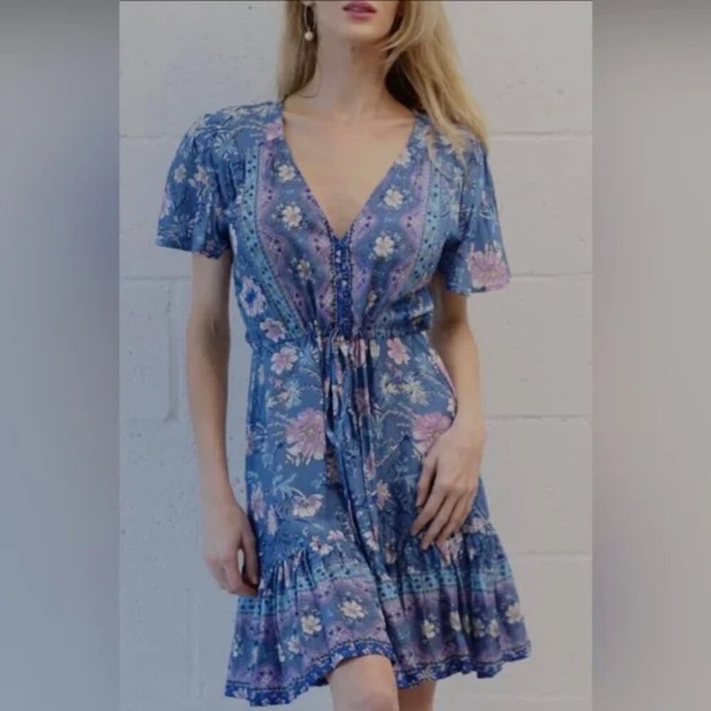 Blue and Lavender Floral Sea Lustre Dress, XS